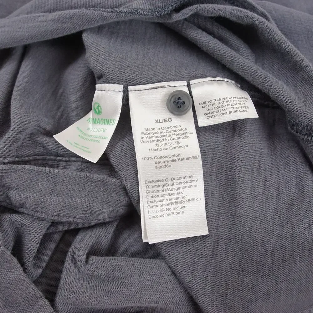J Crew Garment Dyed Harbor Slub Cotton Gray Long Sleeve Button Shirt Mens XL